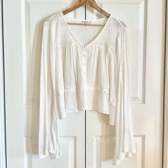Arizona Jean Co Boho Peasant Blouse Ivory Lace Rayon Flowy Top XXL | Neutral 🤍 - Picture 2 of 9
